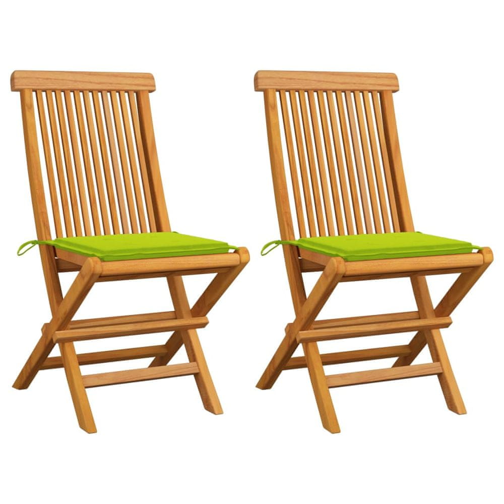 Vidaxl Záhradné stoličky, jasnozelené podložky 2 ks, tíkový masív